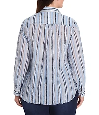 NIC + ZOE Plus Size Drifty Painted Stripe Point Collar Long Sleeve Button Front Shirt