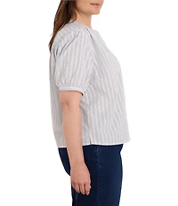 NIC + ZOE Plus Size Eton Stripe Round Neck Short Sleeve Button-Front Shirt