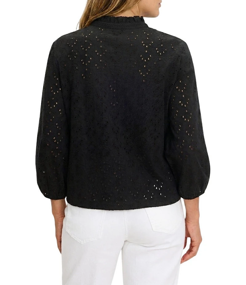 NIC + ZOE Plus Size Eyelet Knit Ruffle Stand Neck Bracelet Sleeve Top