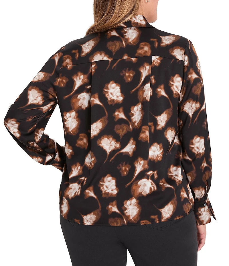 NIC + ZOE Plus Size Golden Ginko Collar V-Neck Long Sleeve Popover Shirt