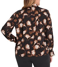 NIC + ZOE Plus Size Golden Ginko Collar V-Neck Long Sleeve Popover Shirt