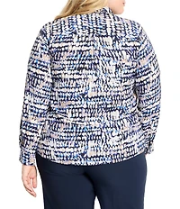 NIC + ZOE Plus Size Harvest Dot Print Shirt Collar Long Sleeve Top