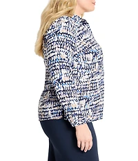 NIC + ZOE Plus Size Harvest Dot Print Shirt Collar Long Sleeve Top