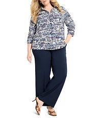 NIC + ZOE Plus Size Harvest Dot Print Shirt Collar Long Sleeve Top