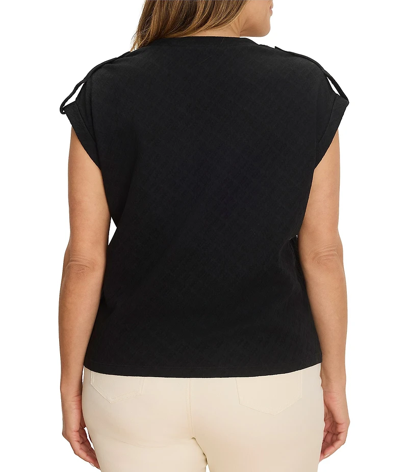NIC + ZOE Plus Size Knit V-Neck Cap Sleeve Extended Shoulder Tab Tee Top