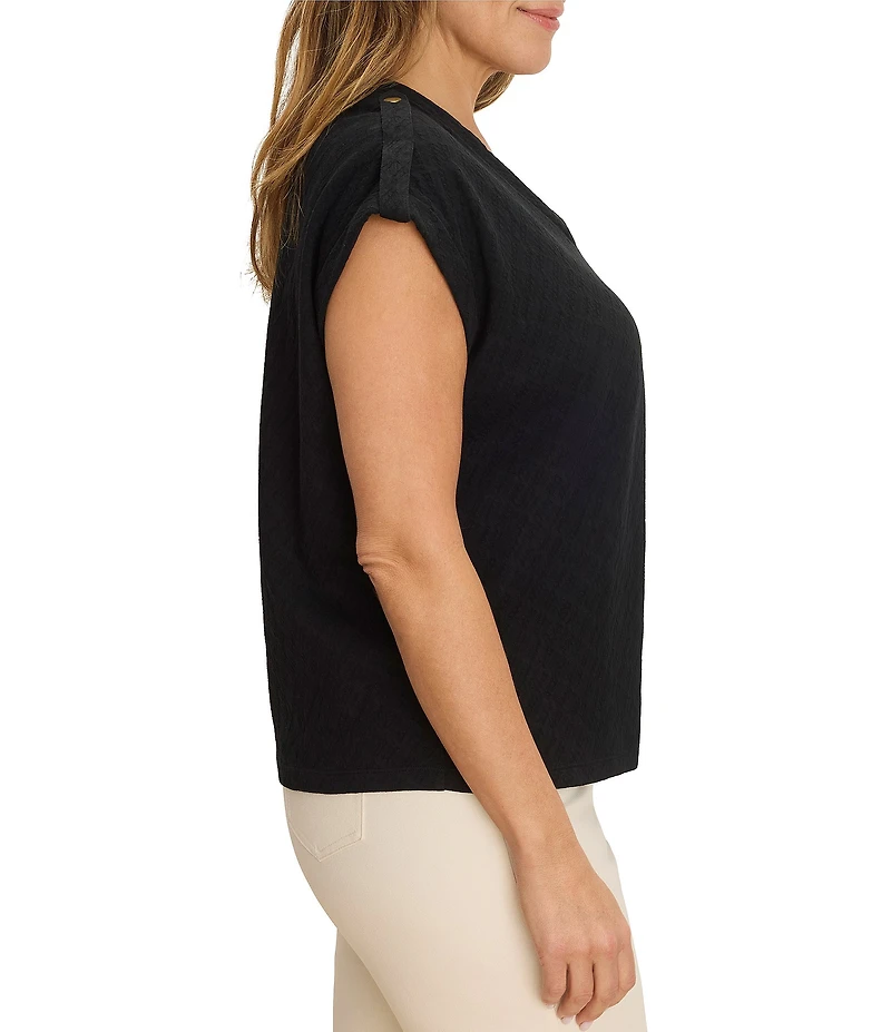 NIC + ZOE Plus Size Knit V-Neck Cap Sleeve Extended Shoulder Tab Tee Top