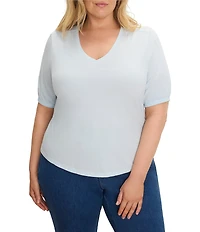 NIC + ZOE Plus Size Knit V-Neck Elbow Sleeve Tee