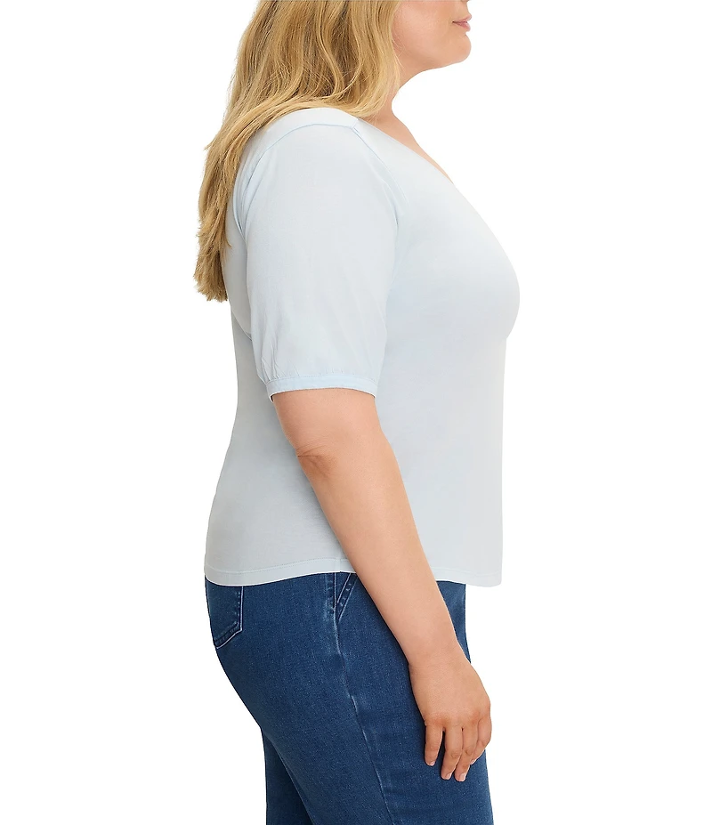 NIC + ZOE Plus Size Knit V-Neck Elbow Sleeve Tee