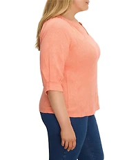 NIC + ZOE Plus Size Lace Knit Split V-Neck 3/4 Sleeve Top