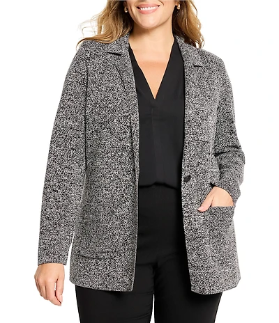 NIC + ZOE Plus Size Mix Knit Notch Lapel Long Sleeve Blazer