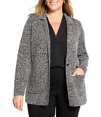 NIC + ZOE Plus Size Mix Knit Notch Lapel Long Sleeve Blazer