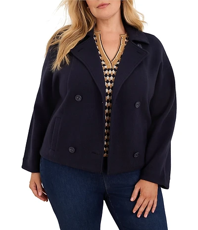 NIC + ZOE Plus Size Notch Collar Long Sleeve Double-Breasted Cool Nights Knit Jacket