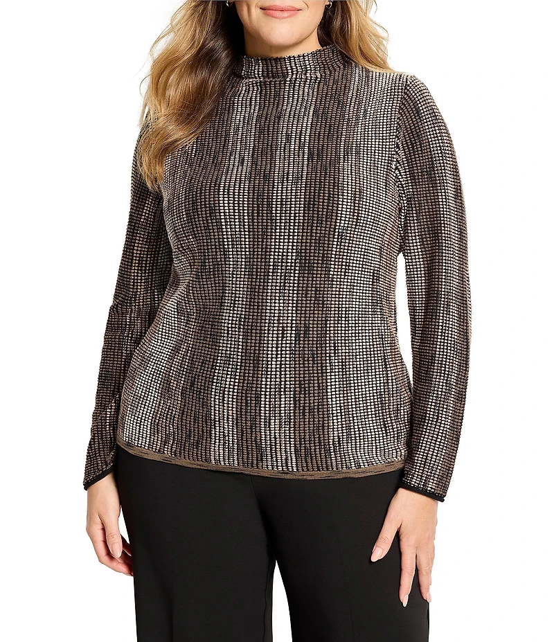 NIC + ZOE Plus Size Ombre Pixel Knit Funnel Neck Long Sleeve Sweater