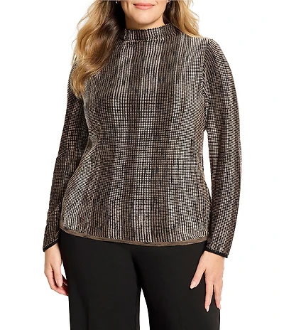 NIC + ZOE Plus Size Ombre Pixel Knit Funnel Neck Long Sleeve Sweater