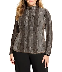 NIC + ZOE Plus Size Ombre Pixel Knit Funnel Neck Long Sleeve Sweater
