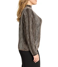 NIC + ZOE Plus Size Ombre Pixel Knit Funnel Neck Long Sleeve Sweater