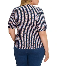 NIC + ZOE Plus Size Reef Stripe Printed V-Neck Elbow Sleeve Tee