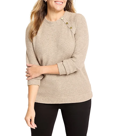 NIC + ZOE Plus Size Soft Thermal Round Neck Button Long Sleeve Top