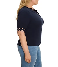 Nic + Zoe Plus Size Soutache Embroidered V-Neck Short Sleeve Top