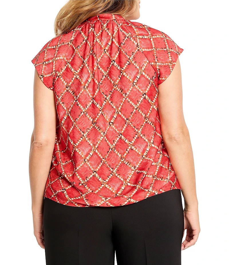 NIC + ZOE Plus Size Squiggle Check Split V-Neck Cap Sleeve Top
