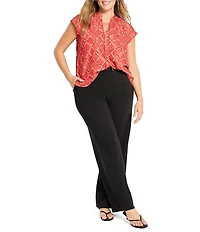 NIC + ZOE Plus Size Squiggle Check Split V-Neck Cap Sleeve Top