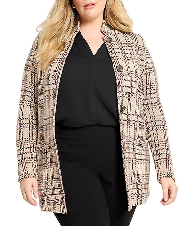 NIC + ZOE Plus Size Stitchy Plaid Knit Notch Collar Long Sleeve Blazer