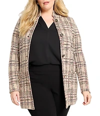 NIC + ZOE Plus Size Stitchy Plaid Knit Notch Collar Long Sleeve Blazer