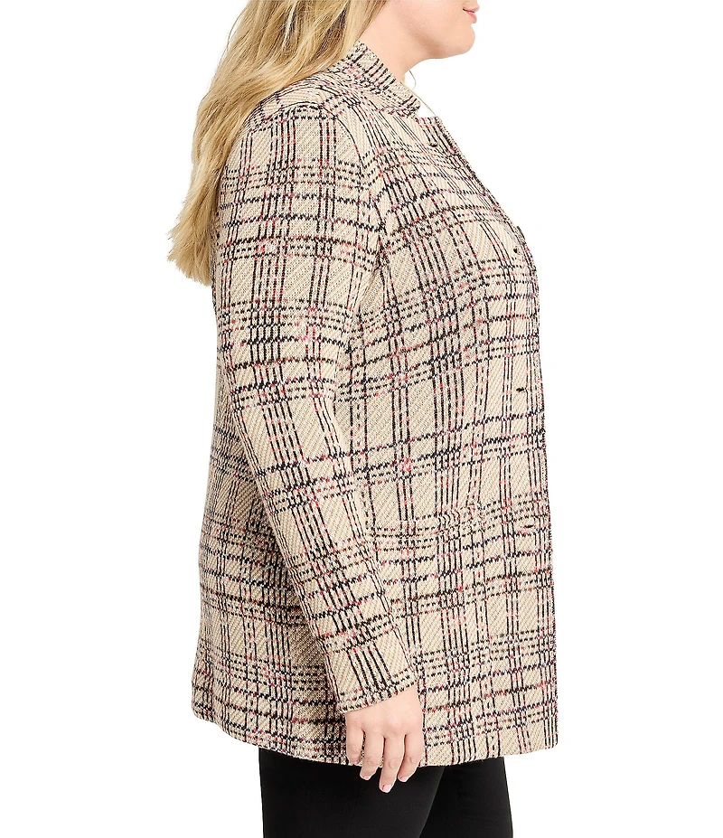 NIC + ZOE Plus Size Stitchy Plaid Knit Notch Collar Long Sleeve Blazer