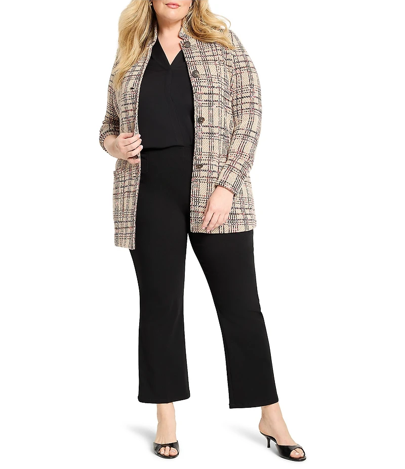 NIC + ZOE Plus Size Stitchy Plaid Knit Notch Collar Long Sleeve Blazer