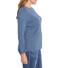 NIC + ZOE Plus Size Stripe Knit Boat Neck Long Sleeve Tee