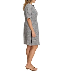 NIC + ZOE Plus Size Sun Speckle Print Split V-Neck Elbow Sleeve Belted Dress