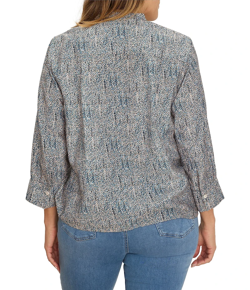 NIC + ZOE Plus Size Sun Speckle Ruffle Neck 3/4 Sleeve Top