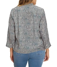 NIC + ZOE Plus Size Sun Speckle Ruffle Neck 3/4 Sleeve Top