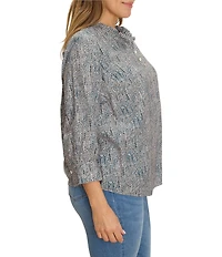 NIC + ZOE Plus Size Sun Speckle Ruffle Neck 3/4 Sleeve Top