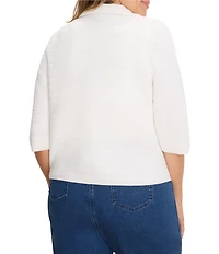 NIC + ZOE Plus Size Textured Knit Round Spread Collar Elbow Sleeve Button-Front Jacket