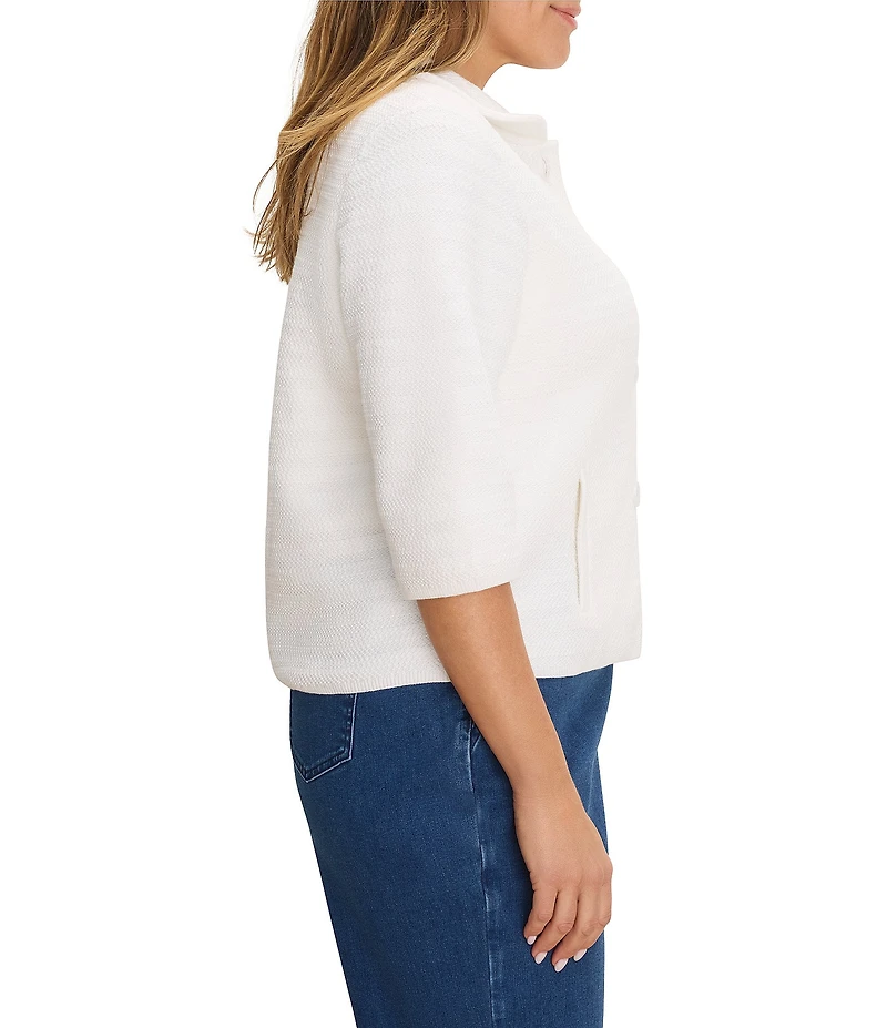 NIC + ZOE Plus Size Textured Knit Round Spread Collar Elbow Sleeve Button-Front Jacket