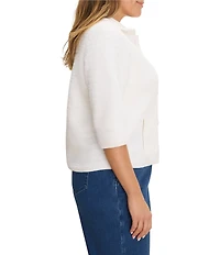 NIC + ZOE Plus Size Textured Knit Round Spread Collar Elbow Sleeve Button-Front Jacket