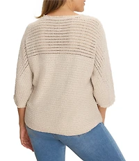 NIC + ZOE Plus Size Tonal Textured Boat Neck 3/4 Dolman Sleeve Open-Knit Sweater