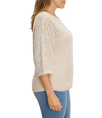 NIC + ZOE Plus Size Tonal Textured Boat Neck 3/4 Dolman Sleeve Open-Knit Sweater