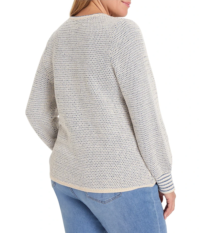 NIC + ZOE Plus Size Tuck Texture Split Neck Long Sleeve Sweater