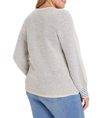 NIC + ZOE Plus Size Tuck Texture Split Neck Long Sleeve Sweater