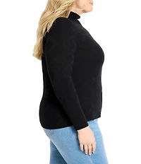 NIC + ZOE Plus Textured Diamonds Knit Funnel Neck Long Sleeve Sweater