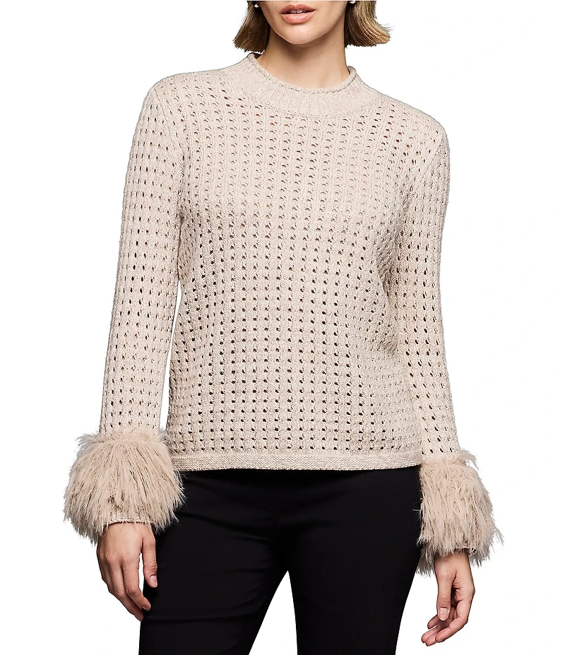 NIC + ZOE Pointelle Round Neck Long Party Sleeve Sweater