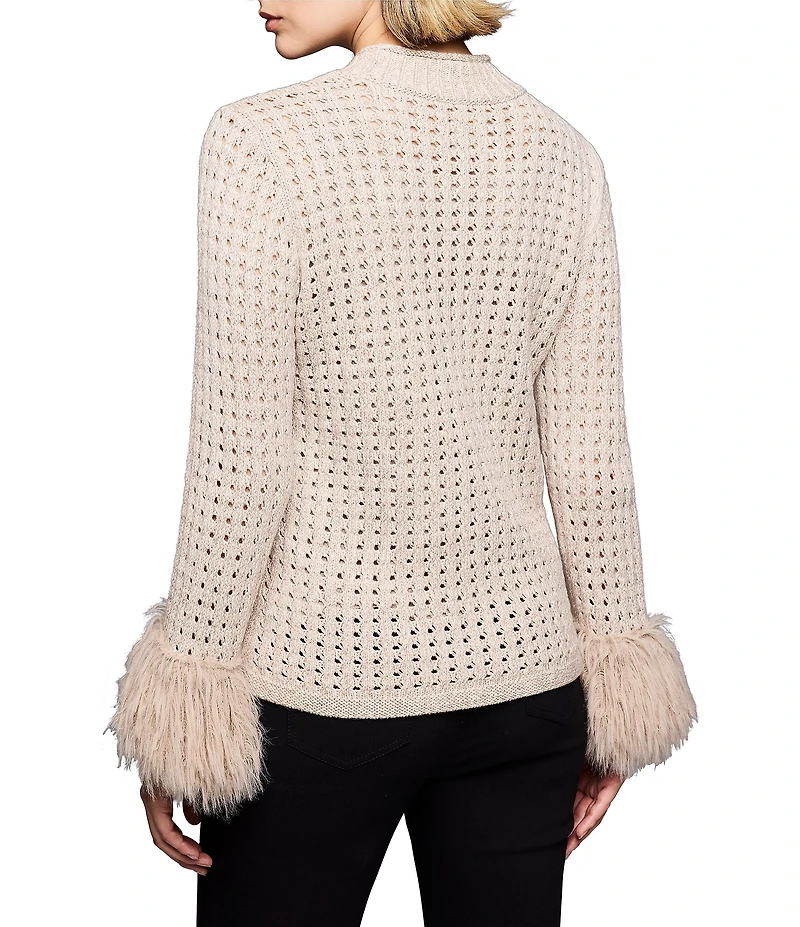 NIC + ZOE Pointelle Round Neck Long Party Sleeve Sweater