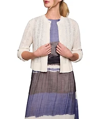 NIC + ZOE Pointelle Stitch Knit Round Neck Long Sleeve Cardigan