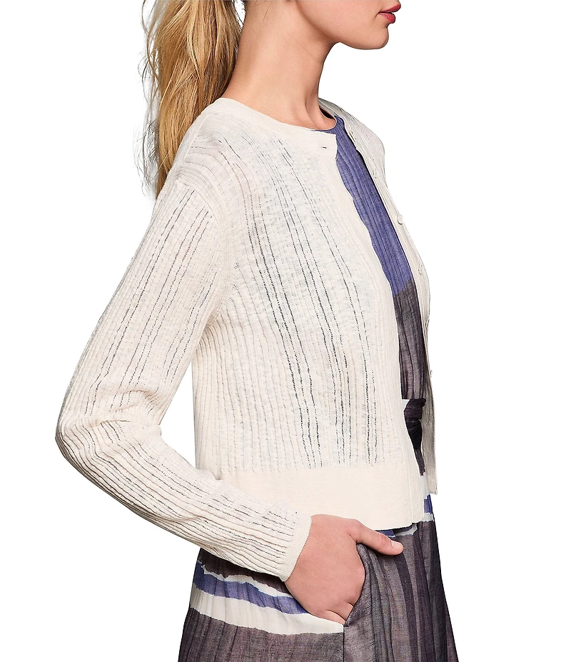 NIC + ZOE Pointelle Stitch Knit Round Neck Long Sleeve Cardigan