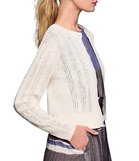 NIC + ZOE Pointelle Stitch Knit Round Neck Long Sleeve Cardigan