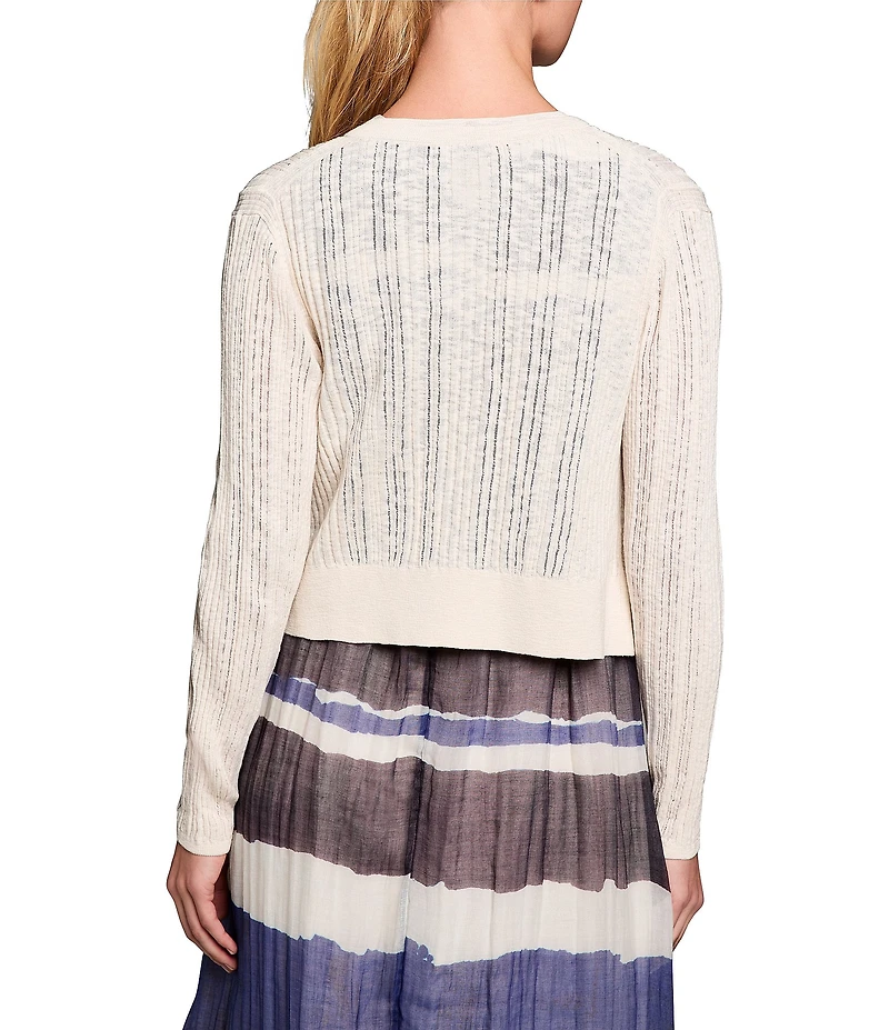 NIC + ZOE Pointelle Stitch Knit Round Neck Long Sleeve Cardigan