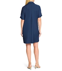 NIC + ZOE Polished Devon Woven Collar V-Neck Short Sleeve Dress