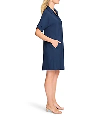 NIC + ZOE Polished Devon Woven Collar V-Neck Short Sleeve Dress